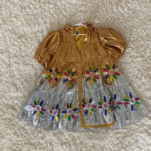 Queen of Sparkles Gold and Silver Sequins Dress with Floral Sequin Accents